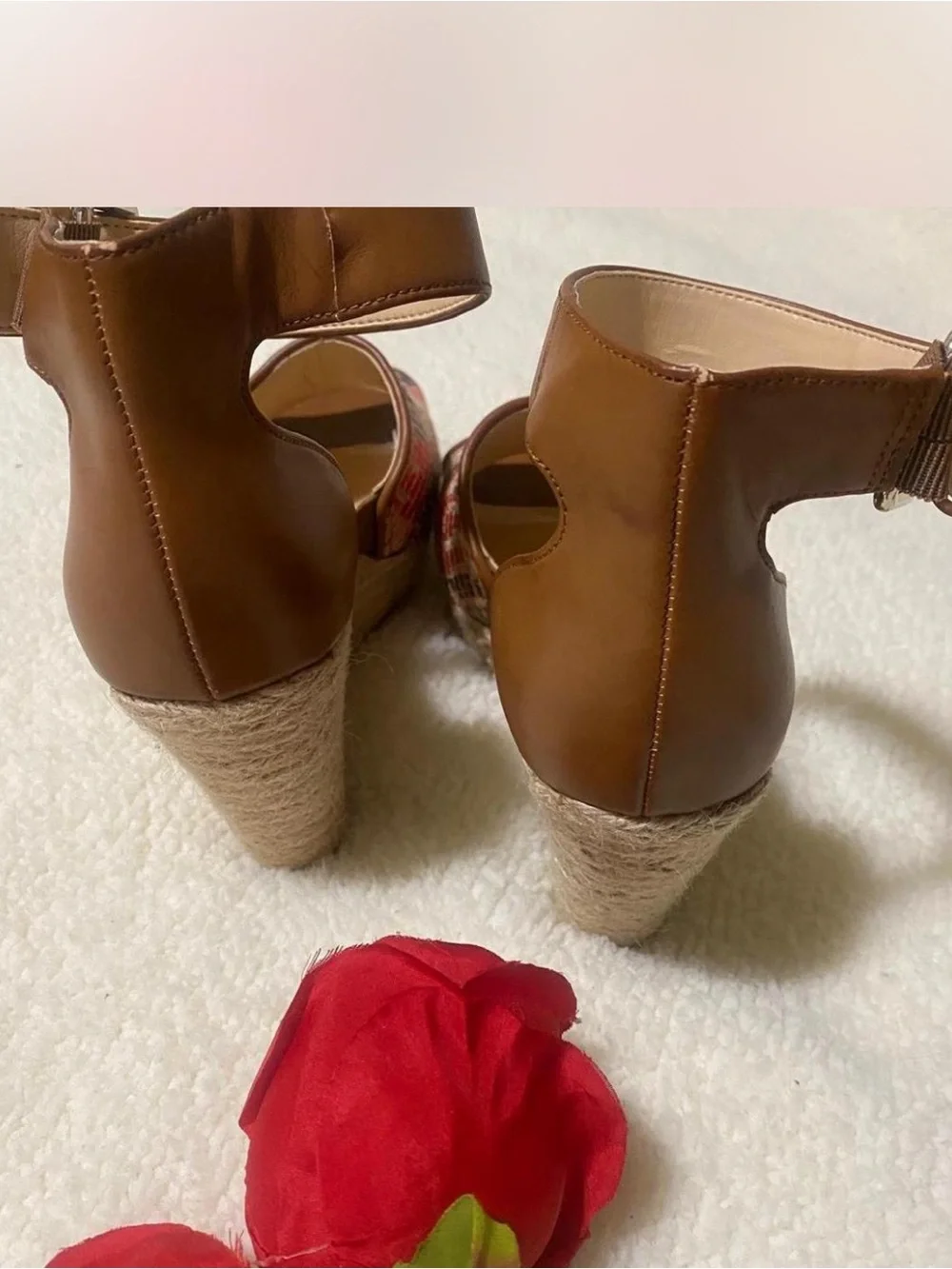 Jessica Simpson Red Multicolor Woven Espadrille Wedges